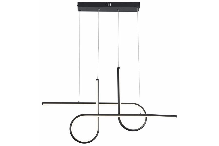 Lampa wisząca LED Barrel 32W CCT w kolorze czarnym. Składa się z trzech metalowych ramion o różnych długościach, zawieszonych na cienkich linkach. Prosta, nowoczesna forma z okrągłym i prostokątnym kształtem, idealna do współczesnych wnętrz.