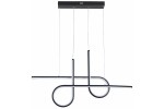 Lampa wisząca LED Barrel 32W CCT w kolorze czarnym, o nowoczesnym, geometrycznym kształcie z prostymi, zakrzywionymi liniami. Zawieszona na cienkich linkach, mocowana do sufitu. Idealna do nowoczesnych wnętrz.