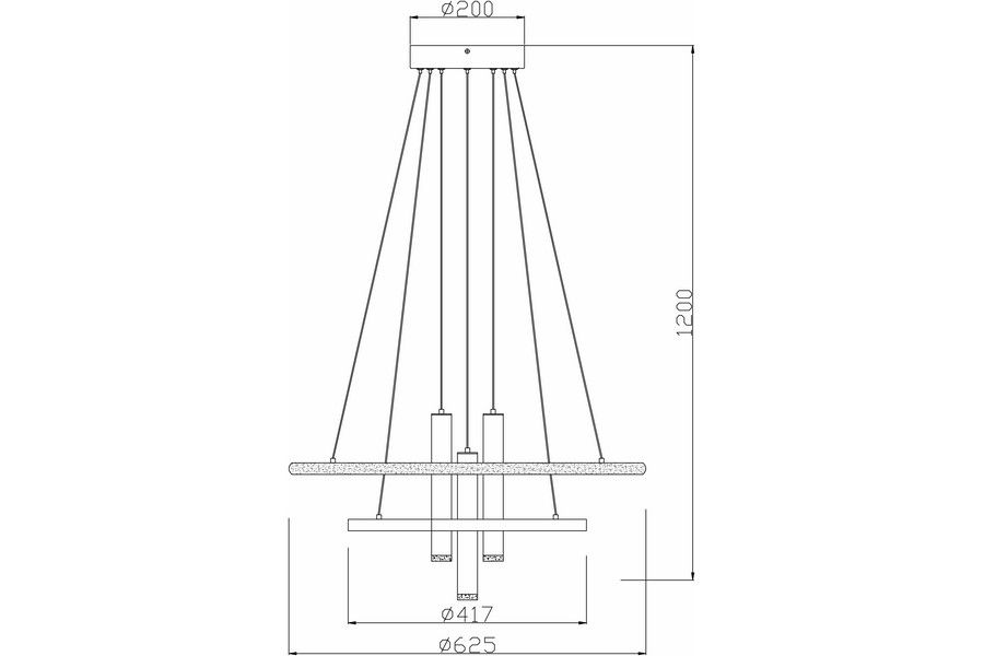 Czarna lampa wisząca LED Amanda o mocy 40W i 9W, temperatura barwowa 4000K. Produkt z regulowanym zawieszeniem i okrągłym kloszem. Widok frontalny, wymiary: średnica 625 mm, wysokość 1200 mm.
