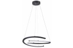 Lampa wisząca LED Ancor 30W CCT w kolorze czarnym, z dwoma okrągłymi pierścieniami, zawieszona na cienkich linkach. Elementy świetlne w formie prostokątnych wstawek. Montaż sufitowy. Minimalistyczny design, idealna do nowoczesnych wnętrz.