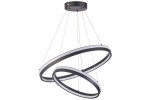Lampa wisząca LED Proxima 40W z dwoma okrągłymi pierścieniami w kolorze czarnym i białym, zawieszona na cienkich linkach. Wymiary pierścieni różnią się, tworząc nowoczesny wygląd. Montaż sufitowy, idealna do wnętrz.