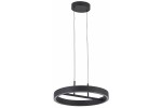 Lampa wisząca LED Coltrain 32W CCT w kolorze czarnym, o okrągłym kształcie. Ujęcie z boku, zawieszona na cienkich linkach, z widocznym pierścieniem świetlnym na krawędzi. Prosta forma, idealna do nowoczesnych wnętrz.