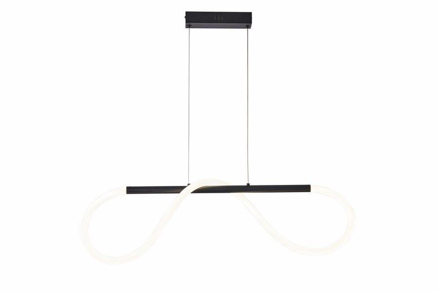 Lampa wisząca LED Savanah 16W 4000K w kolorze czarnym, o kształcie przypominającym nieskończoność, z białym, zintegrowanym źródłem światła. Zawieszona na cienkich linkach, minimalistyczny design.