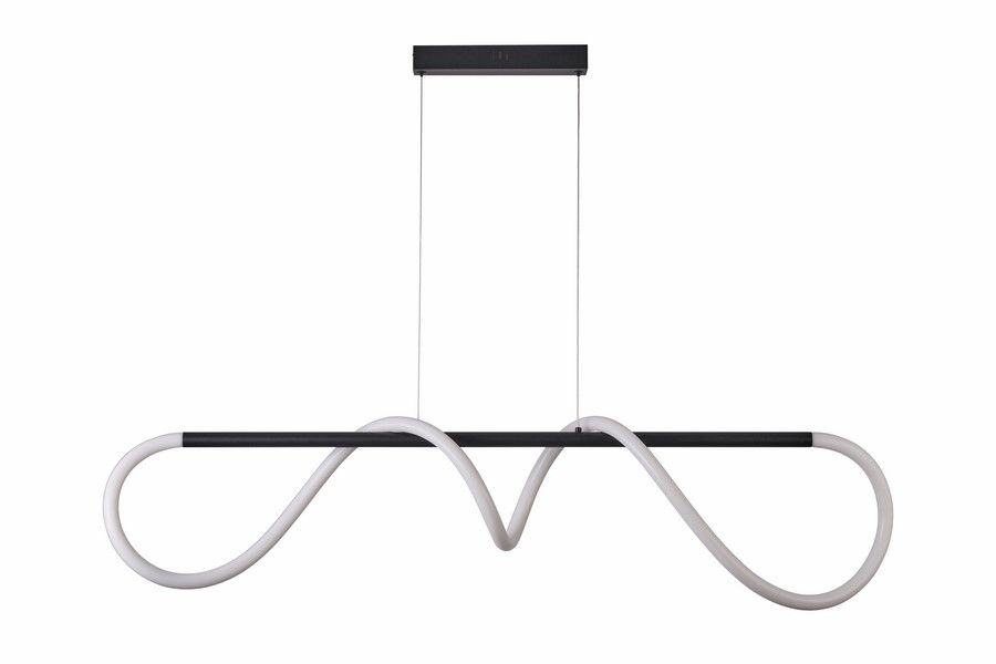 Lampa wisząca LED Savanah 28W 4000K w kolorze czarnym. Posiada nowoczesny, falisty kształt z białymi akcentami. Zawieszona na cienkich linkach, idealna do aranżacji wnętrz. Elementy montażowe w zestawie.
