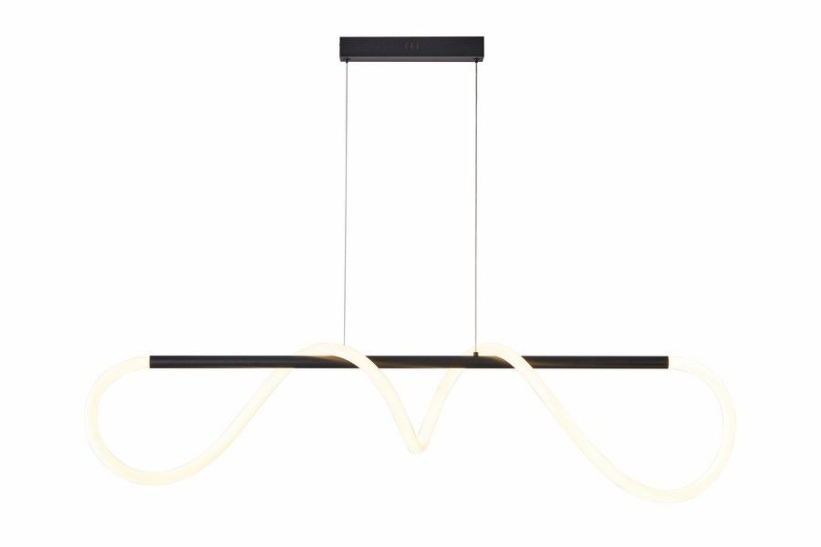 Lampa wisząca LED Savanah 28W, 4000K, w kolorze czarnym. Posiada nowoczesny, falisty kształt z białymi elementami świetlnymi. Zawieszona na cienkich linkach, montowana do sufitu, idealna do nowoczesnych wnętrz. Wymiary nieokreślone.