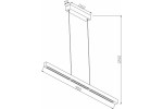 Lampa wisząca LED Cassie, moc 20W, barwa światła 4000K, w kolorze czarnym. Prosta, prostokątna konstrukcja o wymiarach 900 mm długości i 50 mm szerokości, zawieszona na regulowanych linkach. Ujęcie z góry, ukazujące szczegóły montażu.