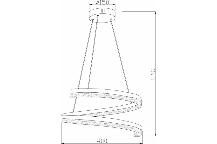 Lampa wisząca LED Manacor 28W CCT w kolorze czarnym. Okrągła podstawa z zamocowanymi spiralnymi elementami o wymiarach 400 mm szerokości i 1200 mm wysokości. Elementy mają teksturowaną powierzchnię, zawieszone na cienkich kablach.
