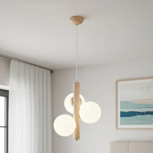 Kanet Black lampa wisząca 3-punktowa biały/drewno naturalne 62291
