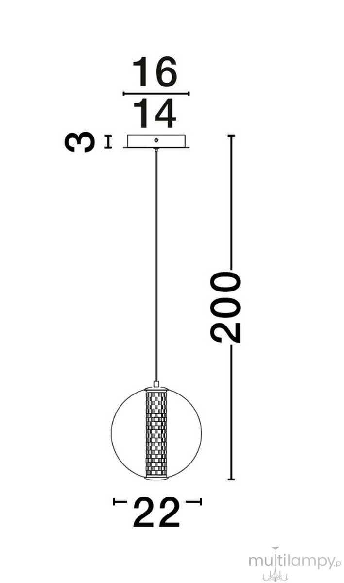 Lampa wisząca Morros 1xLED 8W w złotym kolorze. Okrągła podsufitka, zwis 200 cm, średnica klosza 22 cm. Wysoka, teksturowana część w centralnej części klosza, elegancka forma do nowoczesnych wnętrz.
