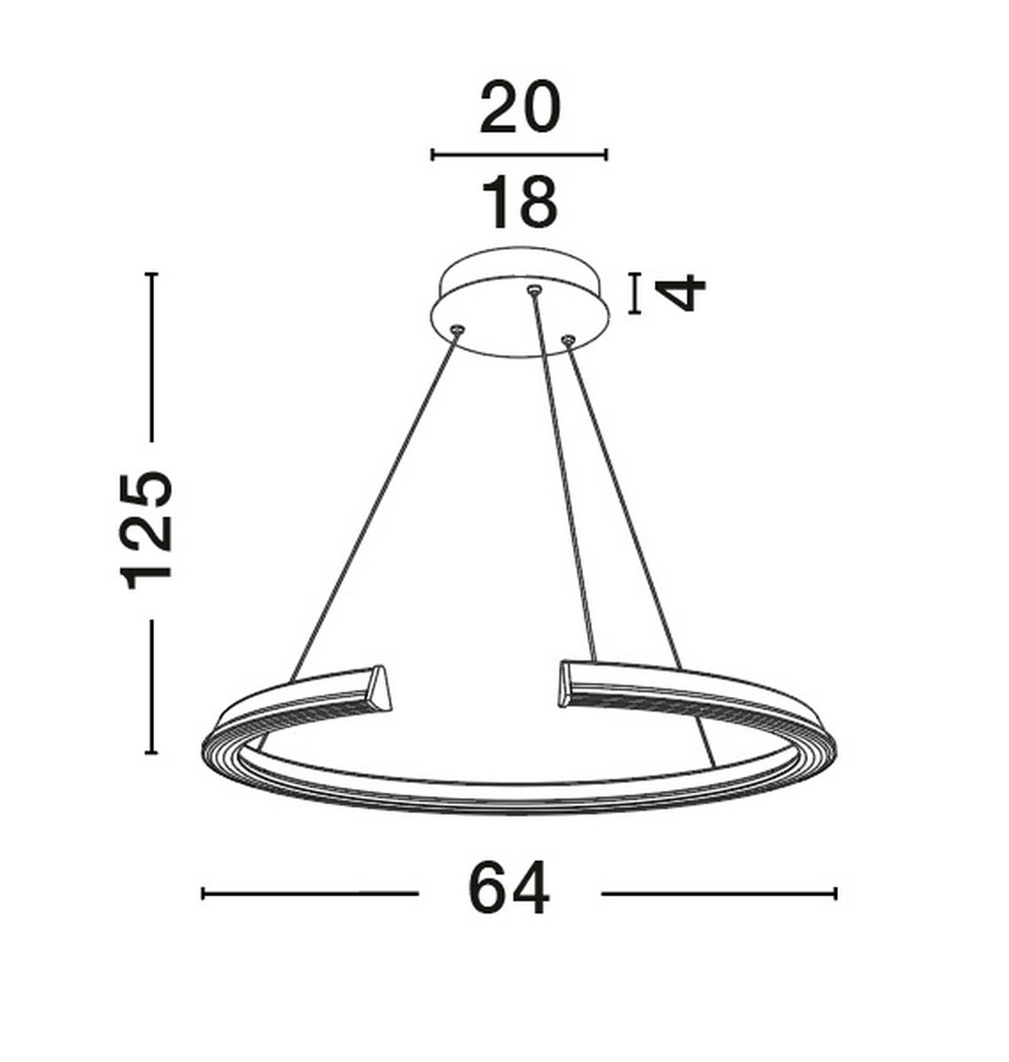 Lampa wisząca Orinoco 1xLED 48W w kolorze srebrnym, o okrągłym kształcie, zawieszona na cienkich linkach. Wymiary: średnica 64 cm, wysokość 125 cm. Prosty design, idealna do nowoczesnych wnętrz.