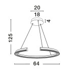 Lampa wisząca Orinoco 1xLED 48W w kolorze srebrnym, o okrągłym kształcie, zawieszona na cienkich linkach. Wymiary: średnica 64 cm, wysokość 125 cm. Prosty design, idealna do nowoczesnych wnętrz.