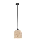 Lampa wisząca Talitas z kloszem w jasnym kolorze, wykonanym z plecionej wikliny, zawieszona na czarnym, metalowym przewodzie. Klosz ma okrągły kształt z ażurowym wzorem, idealna do nowoczesnych wnętrz.