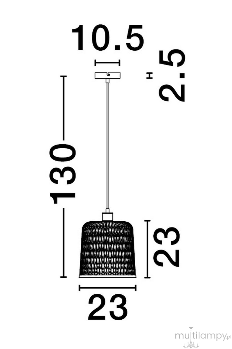 Lampa wisząca Talitas 1xE27 w kolorze czarnym, o cylindrycznym kształcie. Wymiary: wysokość 130 cm, średnica klosza 23 cm. Wykonana z teksturowanego materiału, zawieszona na cienkim przewodzie. Prosty, minimalistyczny design.