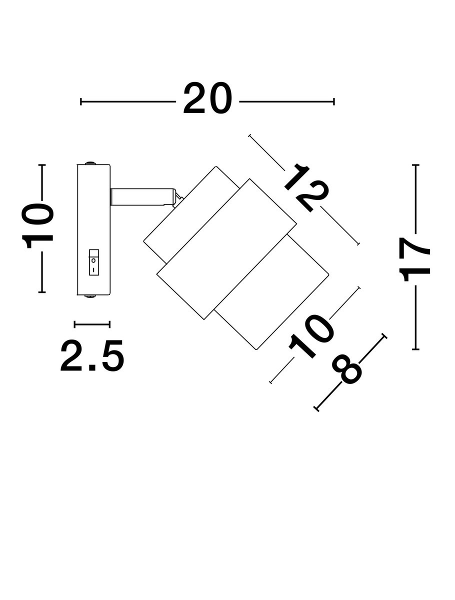 Kinkiet Vieja w kolorze czarnym, z jedną oprawą na żarówkę E27. Posiada geometryczny kształt z ruchomą głowicą. Wymiary: szerokość 20 cm, wysokość 17 cm, głębokość 10 cm. Zamontowany na ścianie, z widocznym włącznikiem.