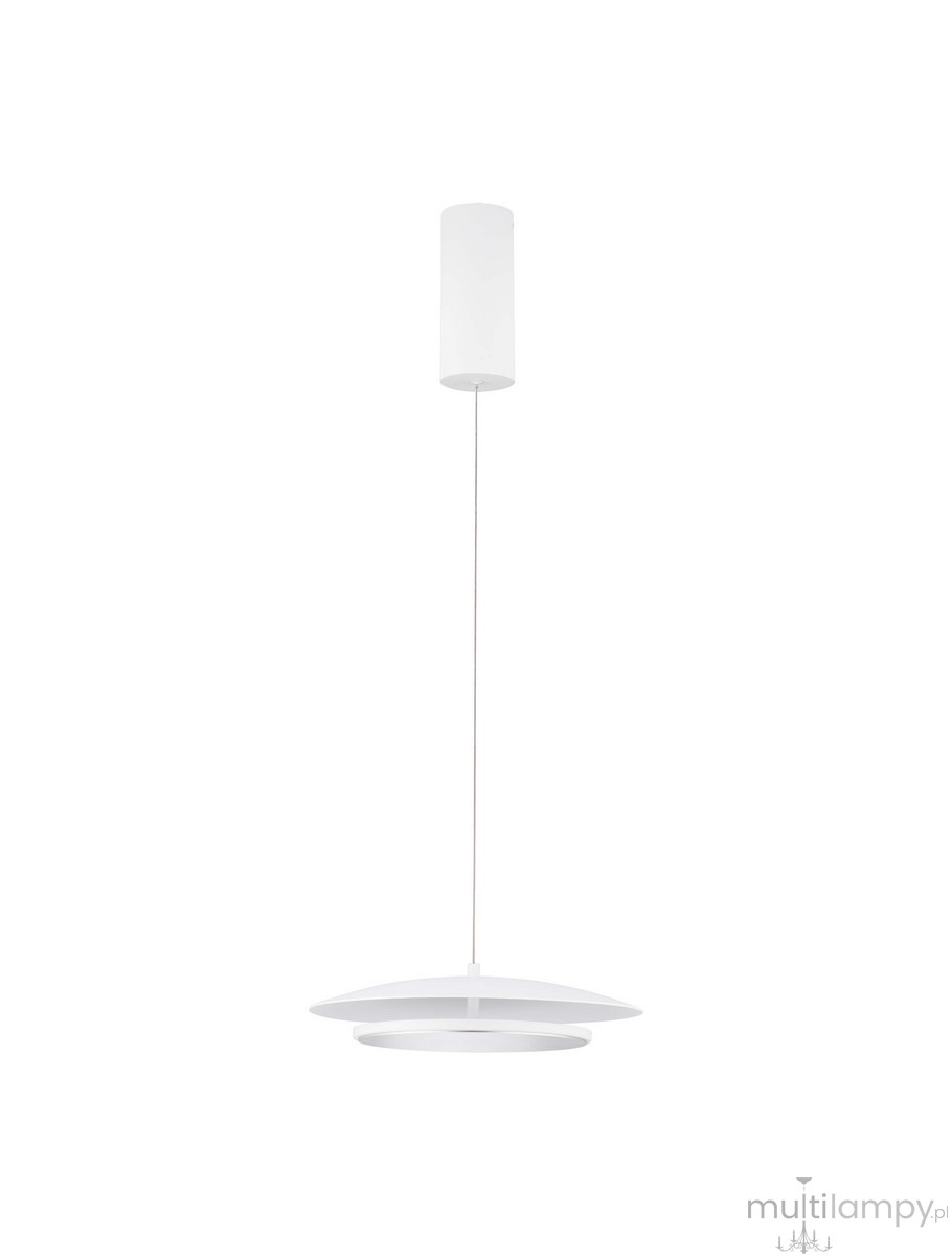 Lampa wisząca Vitichi w kolorze białym z jednym źródłem LED o mocy 21W. Posiada okrągłą, dwuwarstwową osłonę oraz cylindryczny klosz, zawieszona na cienkim przewodzie, w kształcie harmonijnym i nowoczesnym.