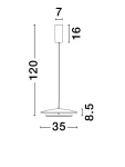 Lampa wisząca Vitichi z jedną diodą LED 21W, biała. Prosty, okrągły klosz o średnicy 35 cm i wysokości 8,5 cm, zawieszony na cienkim kablu o długości 120 cm. Elementy mocujące w kolorze białym. Idealna do nowoczesnych wnętrz.