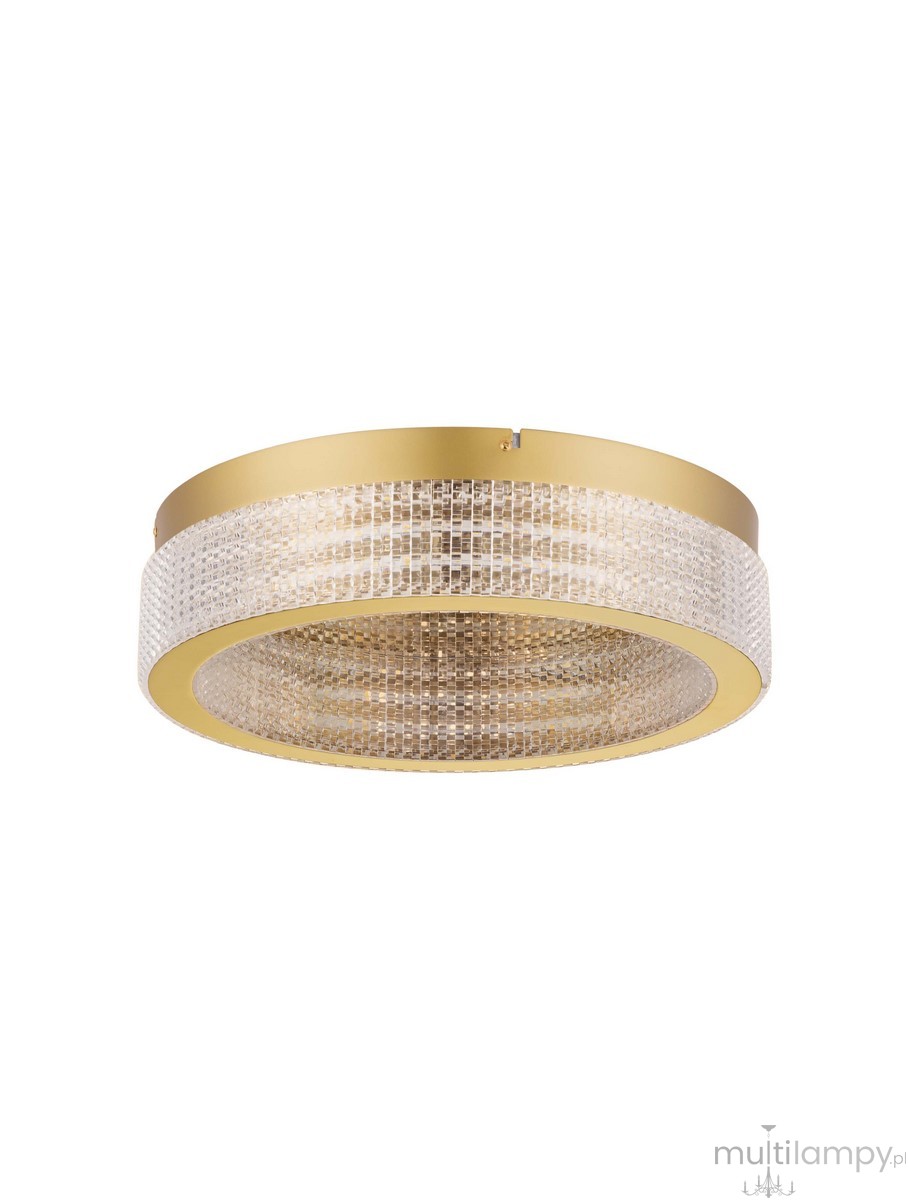 Lampa sufitowa Yotau 1xLED 46W w złotym kolorze, okrągła, z kryształowymi detalami. Zamontowana na suficie, posiada transparentną osłonę oraz złotą obręcz, zapewnia nowoczesne oświetlenie.