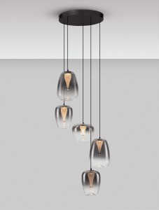 Jarevia lampa wisząca 5xLED 18W czarna przydymiony szary LE45123