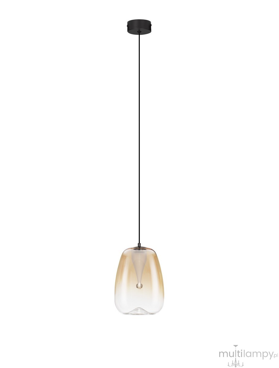 Lampa wisząca Jarevia 1xLED 3W w czarnej oprawie z bursztynowym kloszem. Klosz o zaokrąglonym kształcie, zawieszony na cienkim przewodzie. Idealna do nowoczesnych wnętrz, na prostym, jasnym tle. Wysoka jakość wykonania.