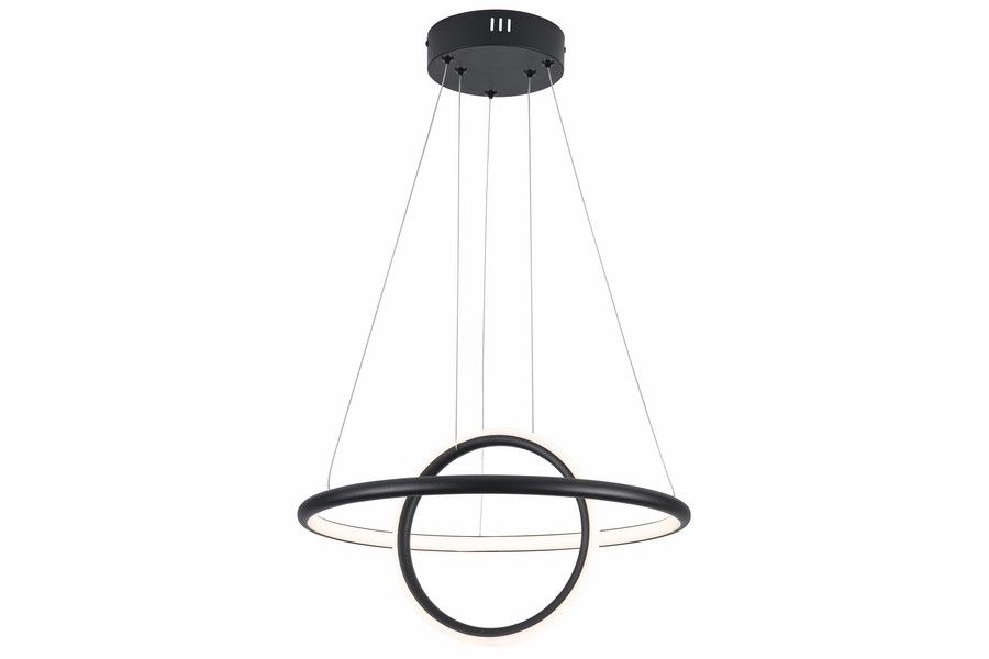 Lampa wisząca LED Gravity 36W w kolorze czarnym, z okrągłym, minimalistycznym designem. Górna część w formie stożka, dolny pierścień z podświetleniem. Wymiary i detale konstrukcyjne nieokreślone.