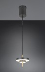 Lampa wisząca Keaton 1xLED 10W CCT w kolorze czarnym z elementami złotymi. Okrągły klosz z matowego metalu zawieszony na cienkim kablu, z centralnym źródłem światła. Montaż sufitowy, minimalistyczny design, idealna do nowoczesnych wnętrz.