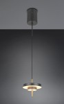 Lampa wisząca Keaton, z jedną diodą LED 10W, w kolorze czarnym z złotymi akcentami. Okrągła konstrukcja z matowym wykończeniem, zwieszona na cienkim przewodzie. Idealna do nowoczesnych wnętrz, umieszczona na jednolitym tle.