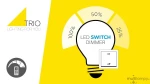 Lampa wisząca Keaton w kolorze szarym z jedną żarówką LED 10W. Produkt widoczny z przodu, zawieszony. Posiada funkcję ściemniania, z oznaczeniem poziomów jasności 25%, 50%, 100%. Tło w intensywnym żółtym kolorze, z logo TRIO LIGHTING FOR YOU.