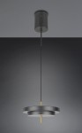 Lampa wisząca Keaton w kolorze czarnym i złotym, z podwójnym okrągłym kloszem oraz metalowym uchwytem. Zawieszona na cienkim przewodzie, w eleganckim, nowoczesnym stylu. Wymiary klosza: średnica około 34,5 cm. Idealna do wnętrz.