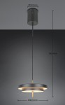 Lampa wisząca Keaton z pojedynczym źródłem LED, 34,5W, w kolorze czarnym z złotymi detalami. Okrągła konstrukcja o średnicy 400 mm, zawieszona na czarnym przewodzie, z mocowaniem sufitowym o średnicy 100 mm. Wysokość całkowita 1500 mm.