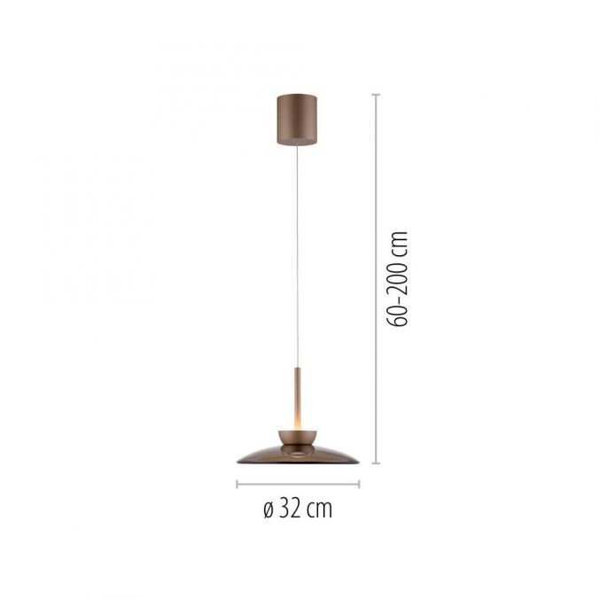 Lampa wisząca Pure Moon 2xLED 16W w kolorze brązowym. Średnica klosza 32 cm, regulowana wysokość od 60 do 200 cm. Prosta konstrukcja z metalowym wykończeniem i minimalistycznym designem, idealna do nowoczesnych wnętrz.