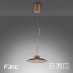 Lampa wisząca Pure Moon 2xLED 16W w brązowym kolorze z metalowym kloszem o okrągłym kształcie. Zawieszona na cienkim przewodzie, z centralnym elementem w formie rurki. Prosta, nowoczesna forma, idealna do różnych wnętrz.