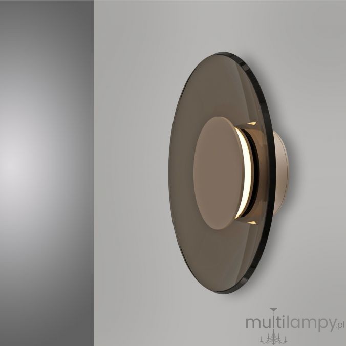 Kinkiet Pure Moon 2xLED 14W w brązowej obudowie, o okrągłym kształcie. Wyposażony w przezroczystą osłonę, montowany na ścianie. Widoczny subtelny efekt świetlny, z eleganckim wykończeniem, idealny do nowoczesnych wnętrz.