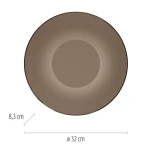Kinkiet Pure Moon w kolorze brązowym, o średnicy 32 cm i wysokości 8,3 cm. Okrągła forma z podświetleniem LED, elegancka konstrukcja idealna do nowoczesnych wnętrz. Widać centralny punkt źródła światła.