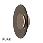 Kinkiet Pure Moon 2xLED 14W w kolorze brązowym. Okrągła, gładka oprawa ze szkła w ciemnym odcieniu, z centralnym, okrągłym elementem w jasnym kolorze. Montowany na ścianie, widoczny delikatny blask LED. Tło białe.