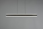 Lampa wisząca Arcola 1xLED 35W CCT w kolorze czarnym, w formie długiego prostokąta z białymi krawędziami. Zawieszona na cienkich linkach, z widocznymi detalami montażowymi. Tło szare, co podkreśla minimalistyczny design.