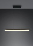 Lampa wisząca Arcola w kolorze czarnym, z jedną diodą LED 35W CCT. Prosta, prostokątna forma z metalowym korpusem, zawieszona na cienkich linkach. Jasne, ciepłe światło otacza czarną ramę, idealna do nowoczesnych wnętrz.