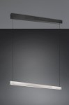 Lampa wisząca Wallace z jedną diodą LED 29W, w kolorze czarnym i niklowym, w formie prostokątnej listwy. Zawieszona na cienkich przewodach, z minimalistycznym designem, idealna do nowoczesnych wnętrz. Tło w odcieniach szarości.