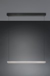 Lampa wisząca Wallace z jedną diodą LED 29W w kolorze czarnym i niklowym. Posiada prostokątny, smukły klosz z matowego materiału. Zawieszona na cienkich żyłkach, montowana na suficie, prezentuje nowoczesny design. Tło szare, minimalistyczne.