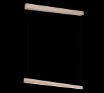 Beżowa lampa wisząca Wallace z jedną diodą LED 29W, o prostokątnym kształcie. Zawieszona na cienkich linkach, minimalistyczny design, idealna do nowoczesnych wnętrz. Ujęcie frontalne na tle czarnym.