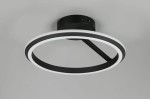 Lampa sufitowa Amador z jedną diodą LED o mocy 34W w kolorze czarnym. Posiada okrągły kształt z dwoma pierścieniami: czarnym i białym. Montaż sufitowy, widok z dołu, ukazuje elegancki design i połączenie materiałów.