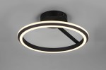 Lampa sufitowa Amador w kolorze czarnym, z pojedynczym źródłem LED o mocy 34W. Okrągła konstrukcja z dwoma pierścieniami: wewnętrzny w barwie ciepłej bieli, zewnętrzny czarny. Montaż na suficie, widok z dołu.