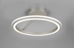 Lampa sufitowa Amador z jednym źródłem LED 34W w kolorze niklu. Okrągła, minimalistyczna konstrukcja z podświetleniem LED, zamontowana na suficie. Widoczny detal w postaci zewnętrznego pierścienia świetlnego.