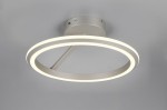 Lampa sufitowa Amador o okrągłym kształcie, wykonana z niklu, z jednym źródłem światła LED o mocy 34W. Wbudowane diody emitują ciepłe światło, a lampa jest zamontowana na suficie. Kąt ujęcia pokazuje ją z dołu, eksponując jej nowoczesny design.