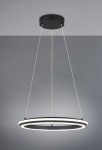 Lampa wisząca Amador 1xLED 34W CCT w kolorze czarnym, z okrągłym, płaskim kloszem i białym pierścieniem świetlnym. Zawieszona na dwóch białych linkach, montowana sufitowo. Prosta forma, idealna do nowoczesnych wnętrz.