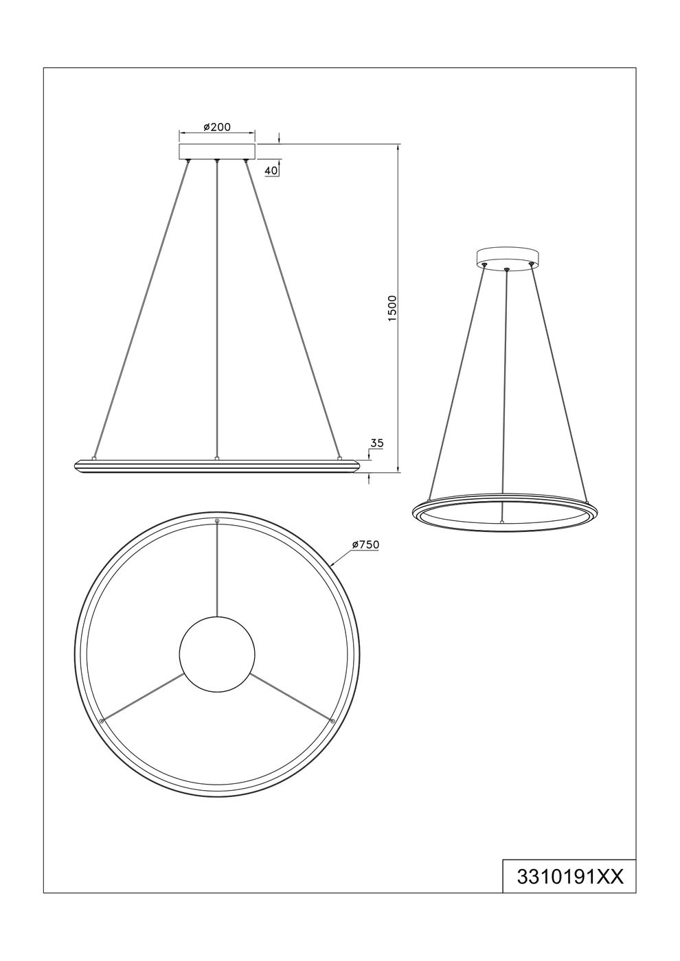 Lampa wisząca Amador 1xLED 48W CCT w kolorze czarnym. Kształt stożka, średnica 750 mm, zawieszona na przewodzie o długości 1500 mm. Prosty, nowoczesny design bez widocznych zdobień.