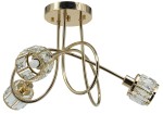 Lampa wisząca Aurora 3xE14 w kolorze złotym, z trzema szklanymi kloszami o kształcie cylindrycznym, umieszczonymi na falistych metalowych ramionach. Widoczna mocna konstrukcja, lśniąca powierzchnia i ozdobne kryształowe detale.