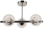 Lampa wisząca Otis w kolorze chromu z trzema przezroczystymi kloszami w kształcie kul. Klosze osadzone na metalowym ramieniu, przymocowane do okrągłej podstawy sufitowej. Widok z góry, ukazujący detale mocowania i żarówek E27.