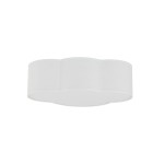 Mini plafon Cloud 2-punktowy w kolorze białym, o okrągłym kształcie z falistą krawędzią. Produkt zamontowany na suficie, wykonany z materiału tekstylnego, o prostej, nowoczesnej formie.