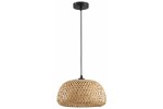 Lampa wisząca Sorell 1xE27 w kolorze czarnym z rattanowym kloszem o okrągłym kształcie. Zawieszona na cienkim kablu, z metalowym mocowaniem sufitowym. Klosz ma plecioną strukturę, co nadaje mu lekkości i stylu.