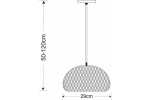 Lampa wisząca Sorell z czarnego rattanu, z oprawą na żarówkę E27. Kształt półokrągły o wymiarach 29 cm średnicy, z regulowaną długością zawieszenia od 50 do 120 cm. Prosta konstrukcja, idealna do nowoczesnych wnętrz.